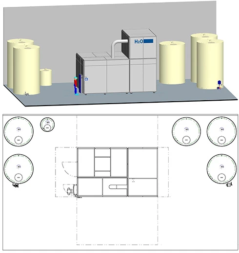 3D model and layout plan of the VACUDEST XXL